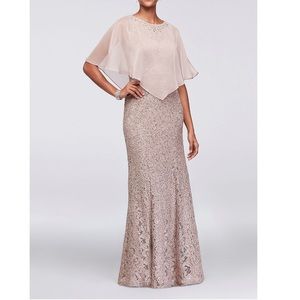 David’s Bridal long sequined caplet dress
